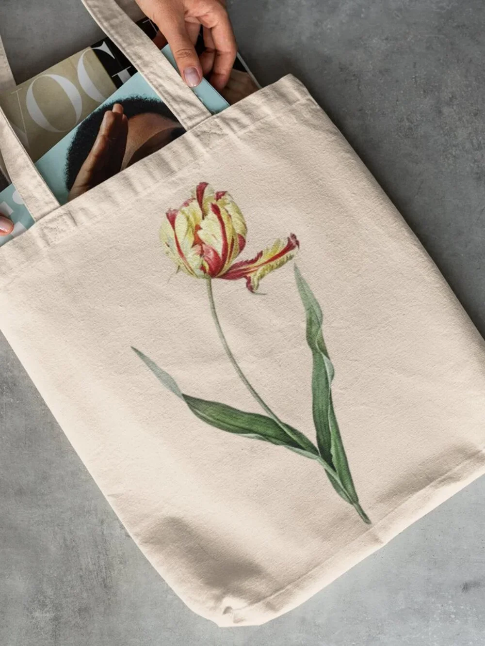 Didier's Tulip Vintage Floral Print Graphic Canvas Tote Bag